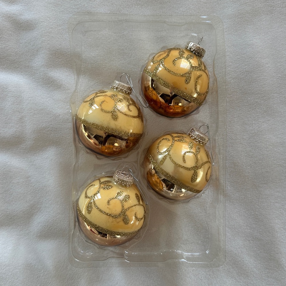 Krebs International Holiday Inspirations Elegant Glass Gold Christmas Ornaments